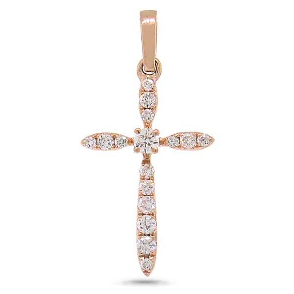 0.18ct 14k Rose Gold Diamond Cross Pendant Necklace