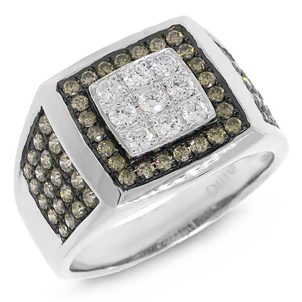 1.54ct 14k White Gold White & Champagne Diamond Men's Ring