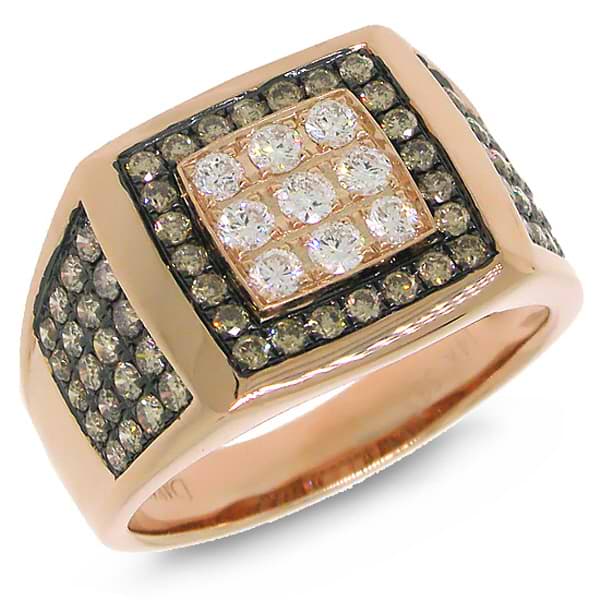1.54ct 14k Rose Gold White & Champagne Diamond Men's Ring