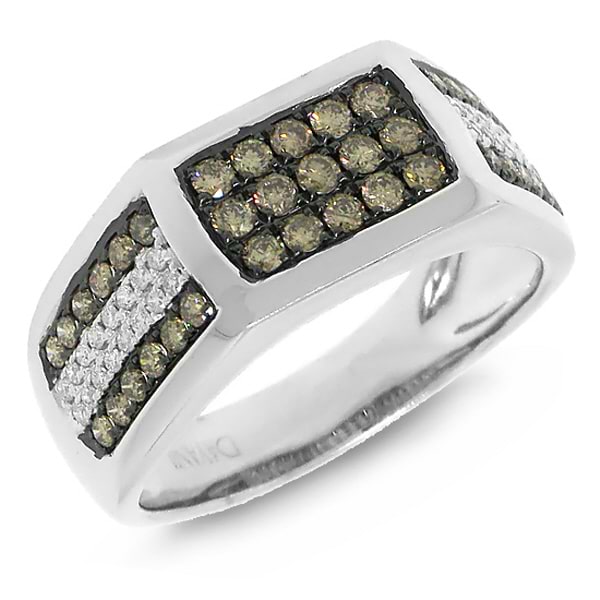 0.87ct 14k White Gold White & Champagne Diamond Man's Ring