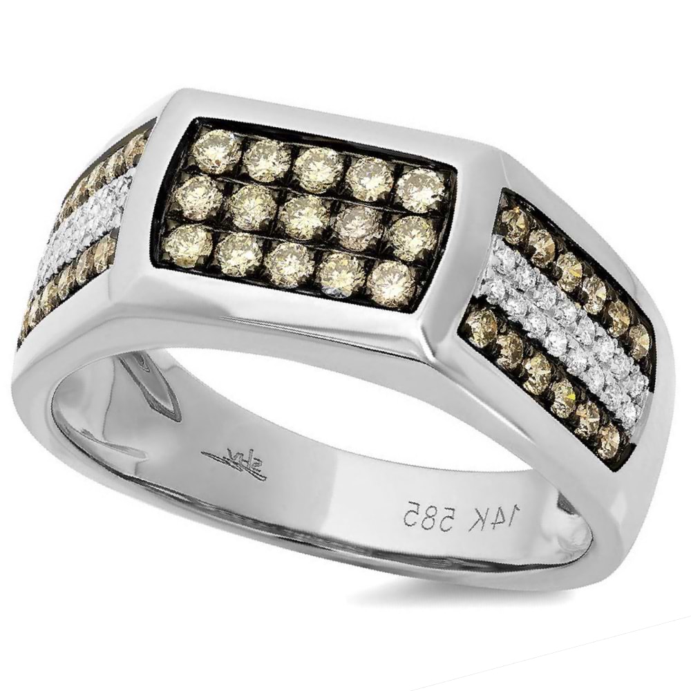 0.87ct 14k White Gold White & Champagne Diamond Men's Ring