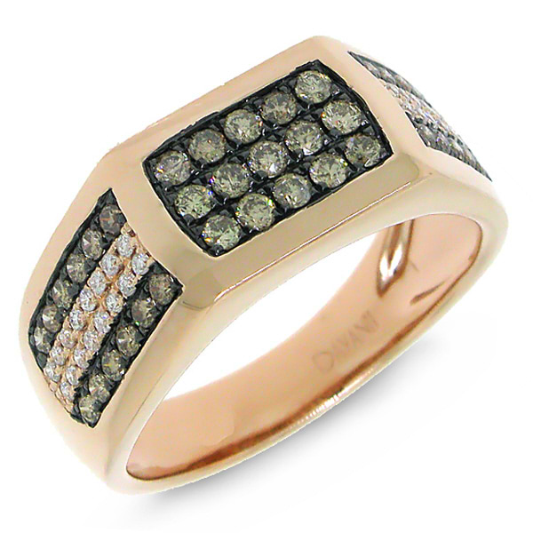 0.87ct 14k Rose Gold White & Champagne Diamond Man's Ring