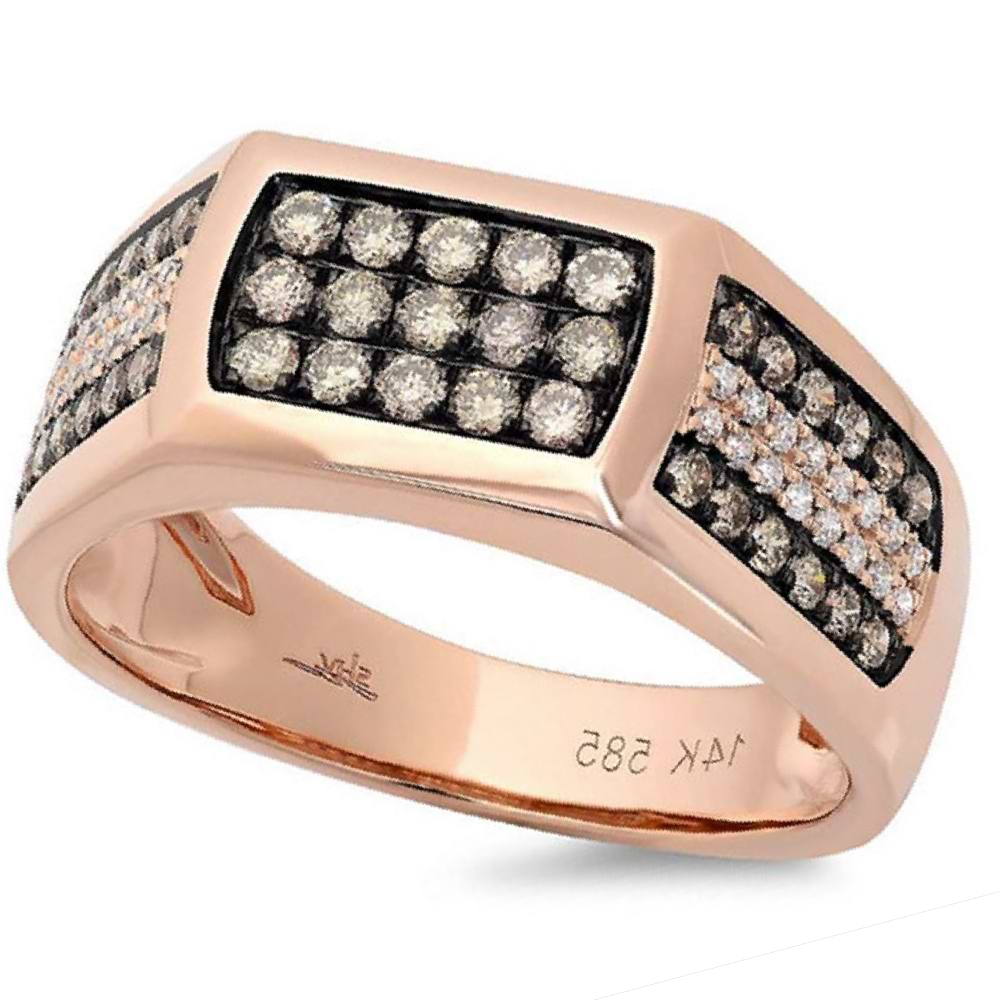 0.87ct 14k Rose Gold White & Champagne Diamond Men's Ring