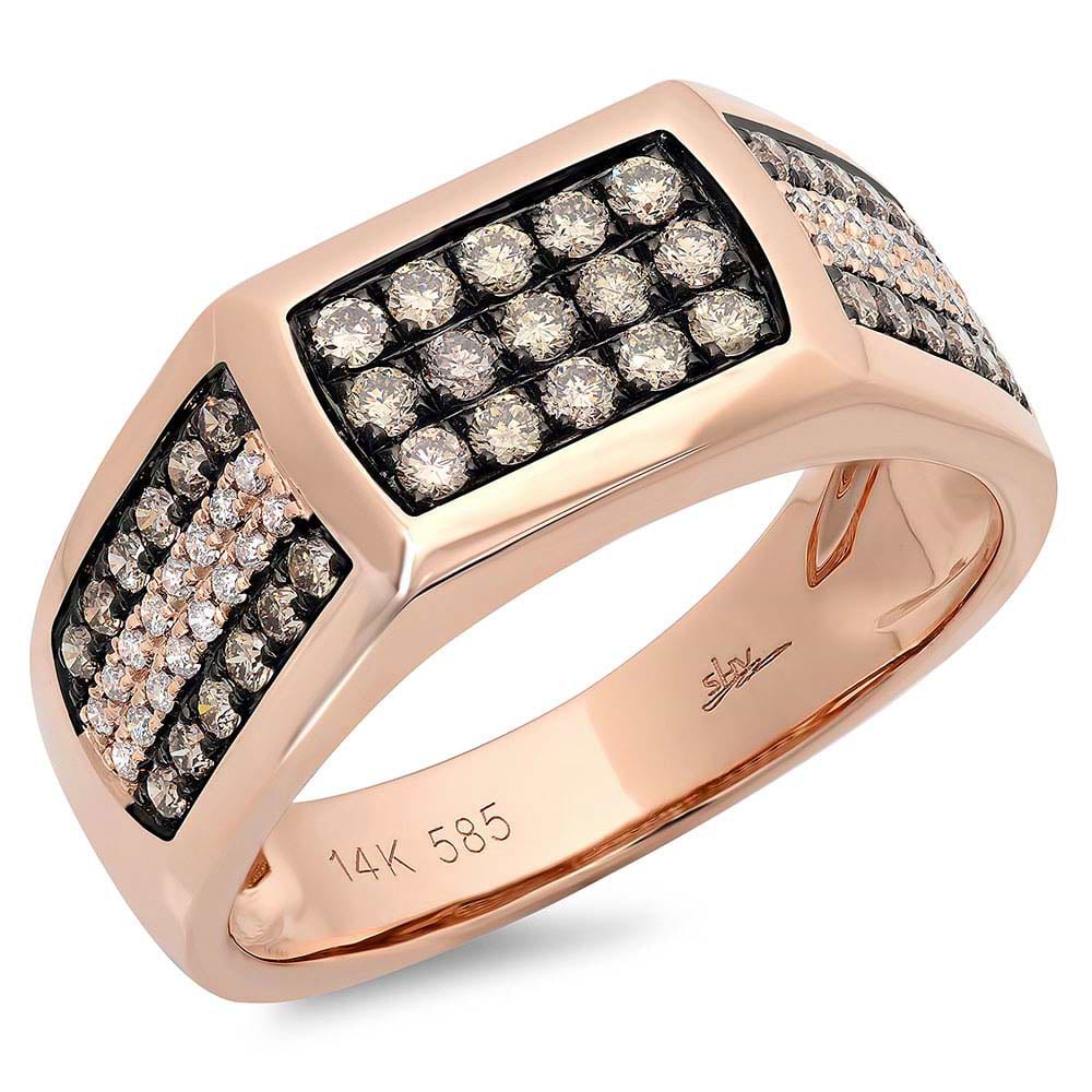 0.87ct 14k Rose Gold White & Champagne Diamond Men's Ring Size 6.25