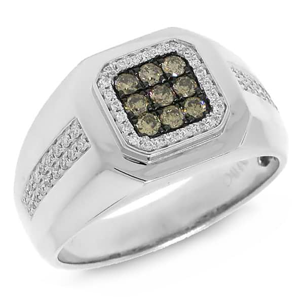 0.57ct 14k White Gold White & Champagne Diamond Men's Ring