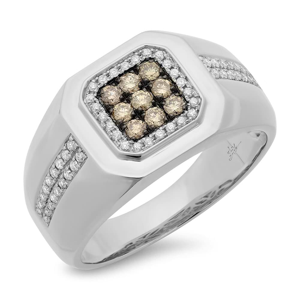 0.57ct 14k White Gold White & Champagne Diamond Men's Ring Size 6