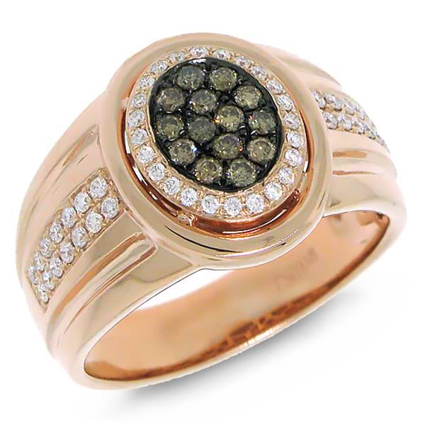 0.67ct 14k Rose Gold White & Champagne Diamond Men's Ring