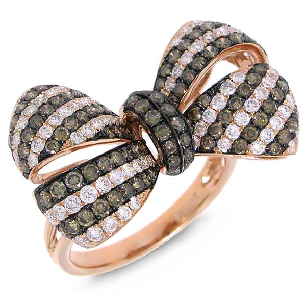 2.19ct 14k Rose Gold White & Champagne Diamond Ribbon Bow Ring