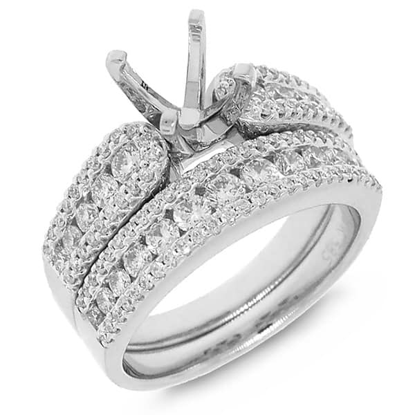 1.15ct 14k White Gold Diamond Semi-mount Ring 2-pc for 1.00ct Center