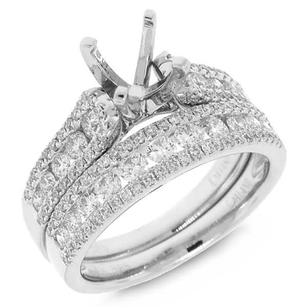 1.20ct 14k White Gold Diamond Semi-mount Ring 2-pc for 1.00ct Center
