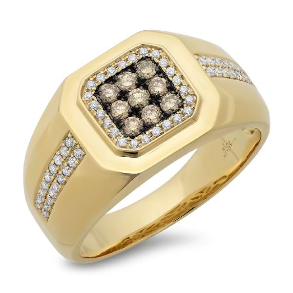 0.57ct 14k Yellow Gold White & Champagne Diamond Men's Ring