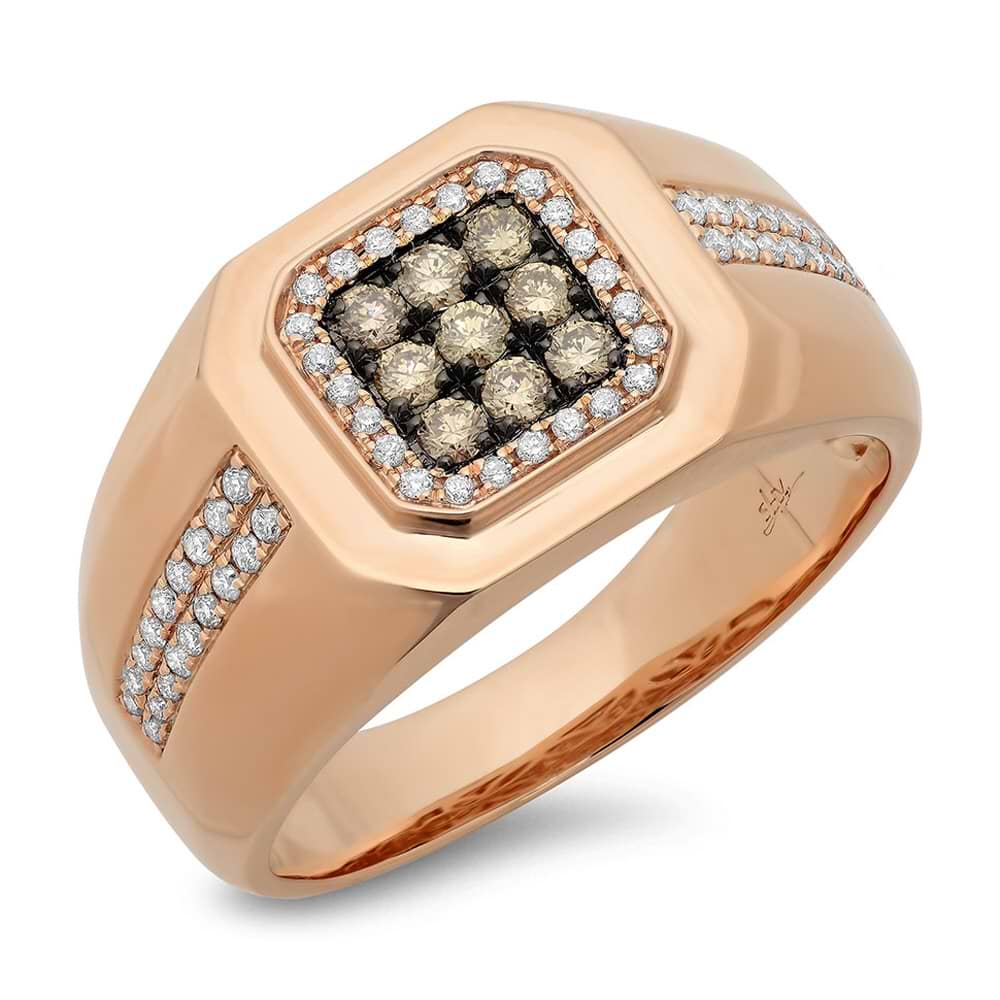 0.57ct 14k Rose Gold White & Champagne Diamond Men's Ring Size 12
