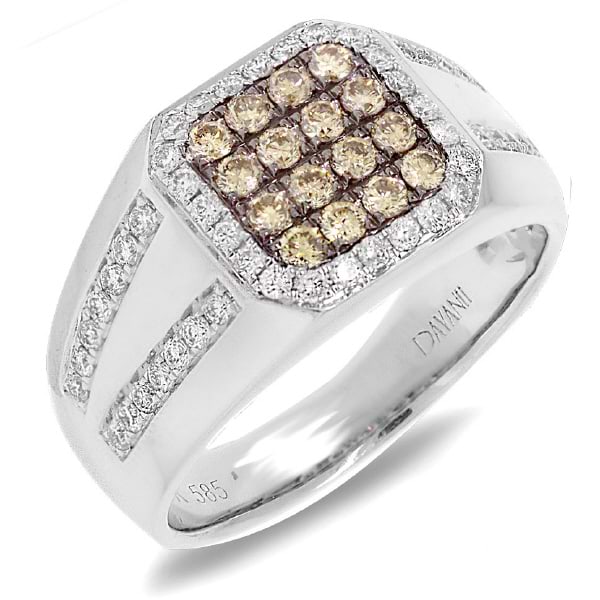1.15ct 14k White Gold White & Champagne Diamond Men's Ring