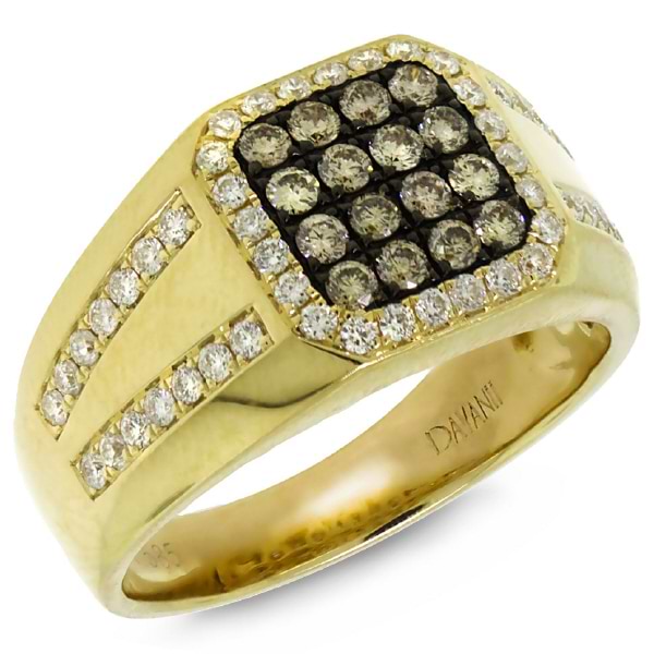 1.15ct 14k Yellow Gold White & Champagne Diamond Men's Ring