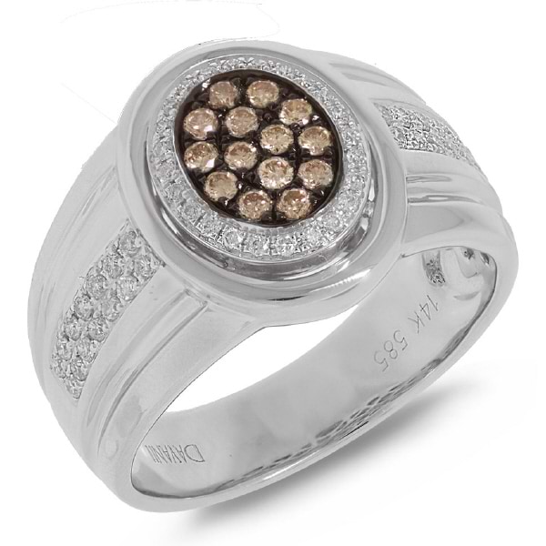 0.67ct 14k White Gold White & Champagne Diamond Men's Ring