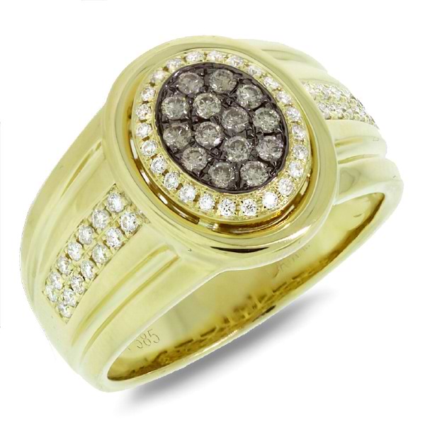 0.67ct 14k Yellow Gold White & Champagne Diamond Men's Ring