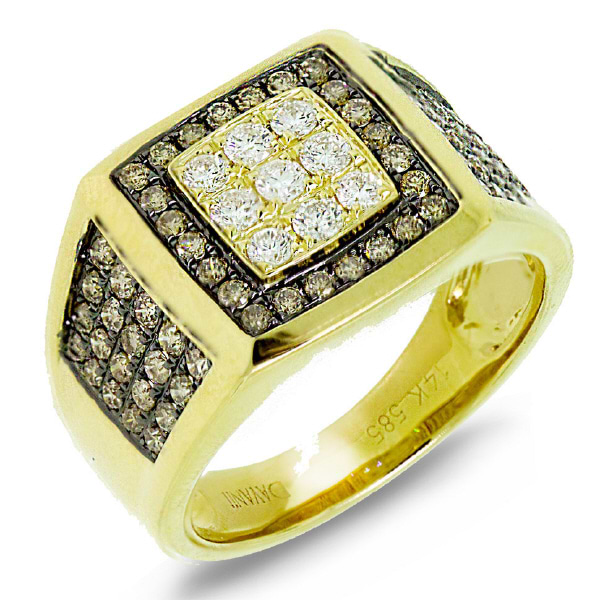 1.54ct 14k Yellow Gold White & Champagne Diamond Men's Ring