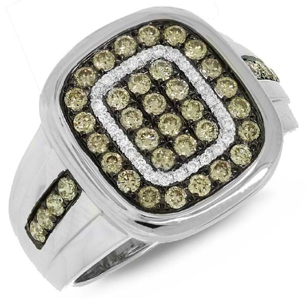1.17ct 14k White Gold White & Champagne Diamond Man's Ring