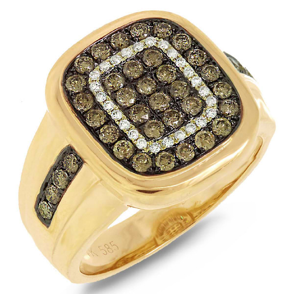 1.17ct 14k Yellow Gold White & Champagne Diamond Man's Ring