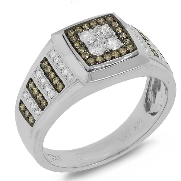 0.63ct 14k White Gold White & Champagne Diamond Men's Ring
