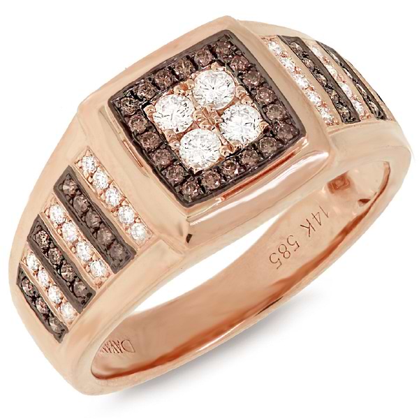 0.63ct 14k Rose Gold White & Champagne Diamond Men's Ring