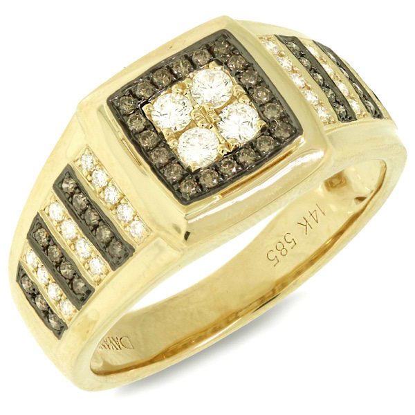 0.63ct 14k Yellow Gold White & Champagne Diamond Men's Ring