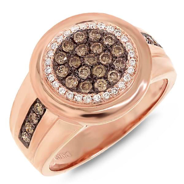 0.76ct 14k Rose Gold White & Champagne Diamond Man's Ring