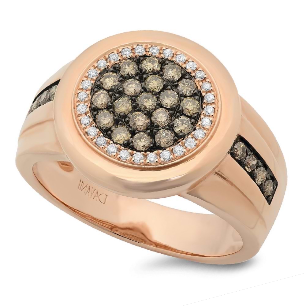 0.76ct 14k Rose Gold White & Champagne Diamond Men's Ring