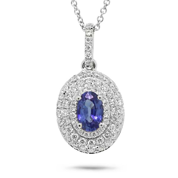0.38ct Diamond & 0.54ct Blue Sapphire 14k White Gold Pendant Necklace