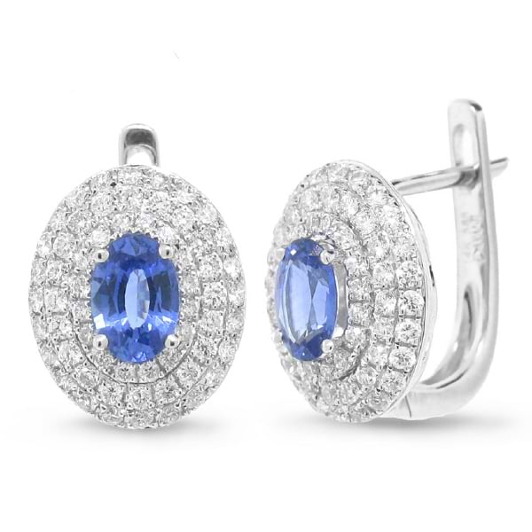 0.70ct Diamond & 1.04ct Blue Sapphire 14k White Gold Earrings