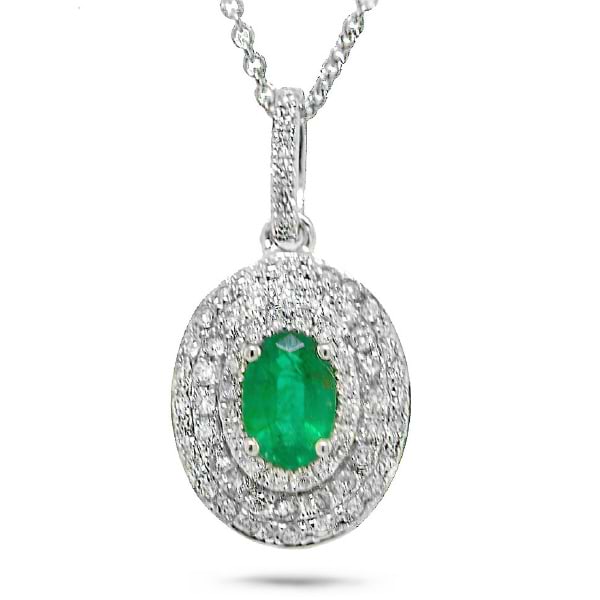 0.38ct Diamond & 0.38ct Emerald 14k White Gold Pendant Necklace