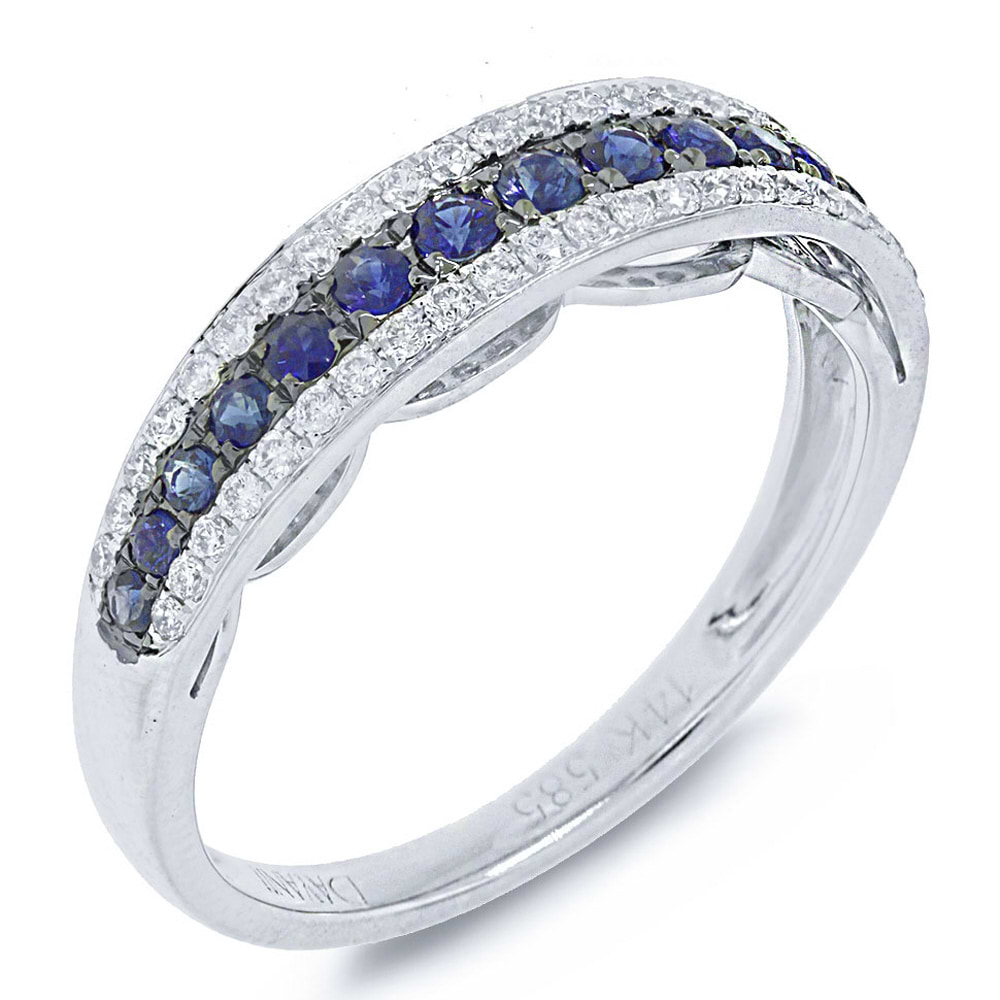 0.21ct Diamond & 0.37ct Blue Sapphire 14k White Gold Ring Size 6