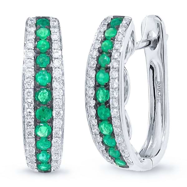 0.30ct Diamond & 0.38ct Emerald 14k White Gold Earrings