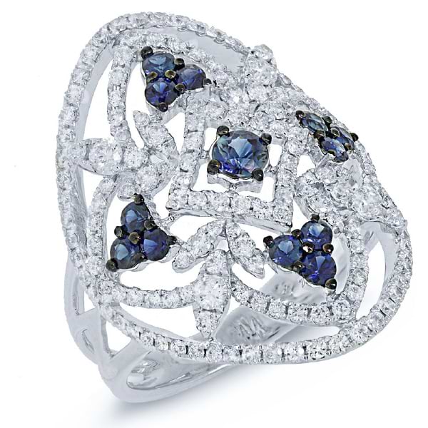 1.10ct Diamond & 0.63ct Blue Sapphire 14k White Gold Ring