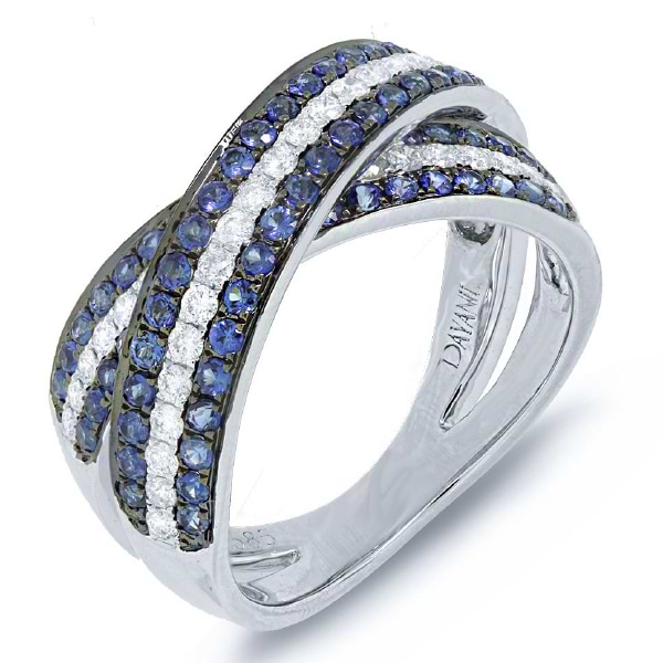 0.43ct Diamond & 1.00ct Blue Sapphire 14k White Gold Bridge Ring