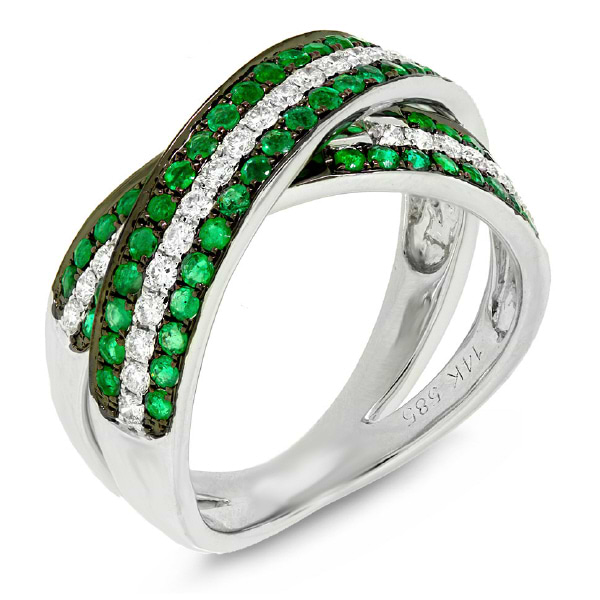 0.43ct Diamond & 0.82ct Emerald 14k White Gold Bridge Ring