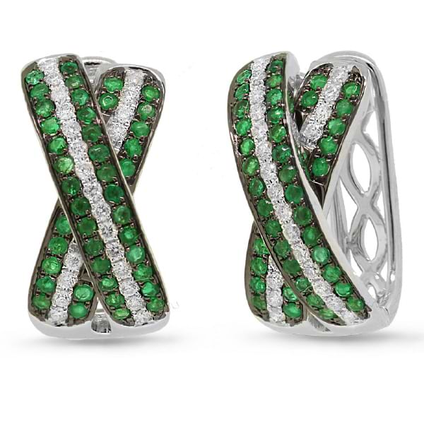 0.48ct Diamond & 0.82ct Emerald 14k White Gold Bridge Earrings