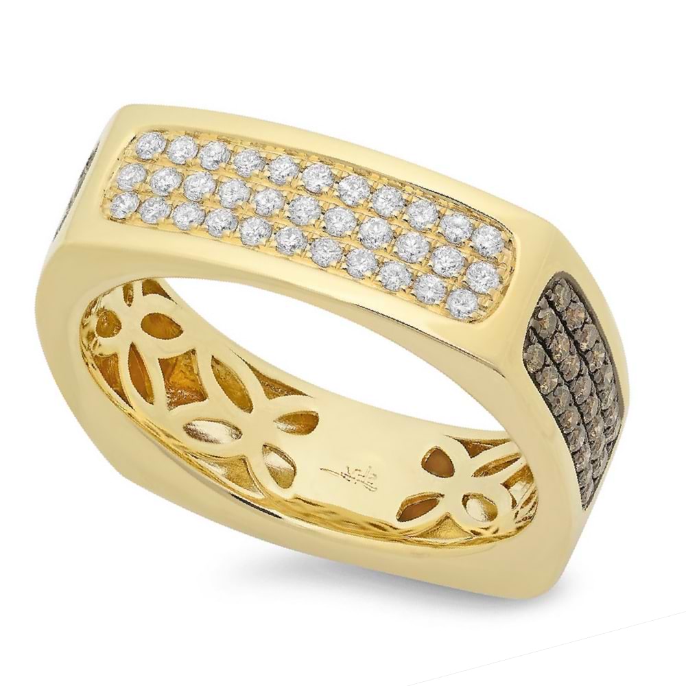 0.94ct 14k Yellow Gold White & Champagne Diamond Men's Ring Size 11