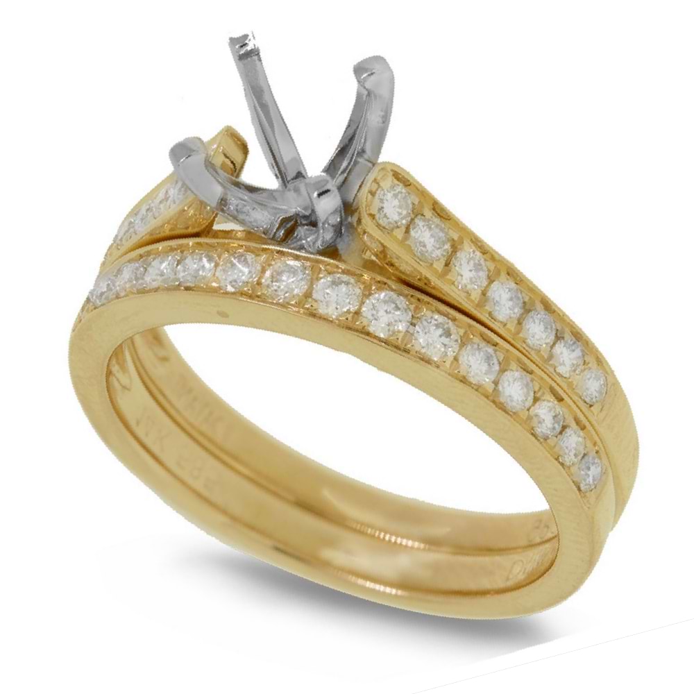 0.48ct 14k Yellow Gold Diamond Semi-mount Ring 2-pc for 0.75ct Center