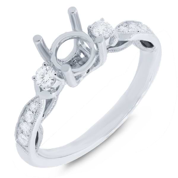 0.34ct 14k White Gold Diamond Semi-mount Ring for 1.00ct Center