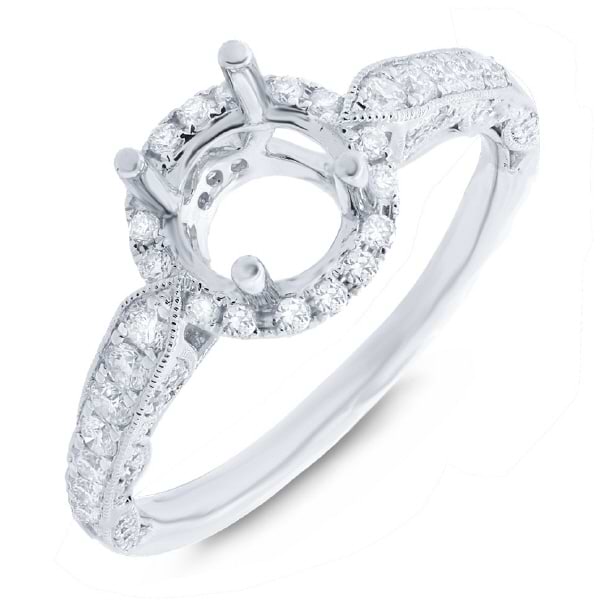 0.62ct 14k White Gold Diamond Semi-mount Ring for 1.00ct Center