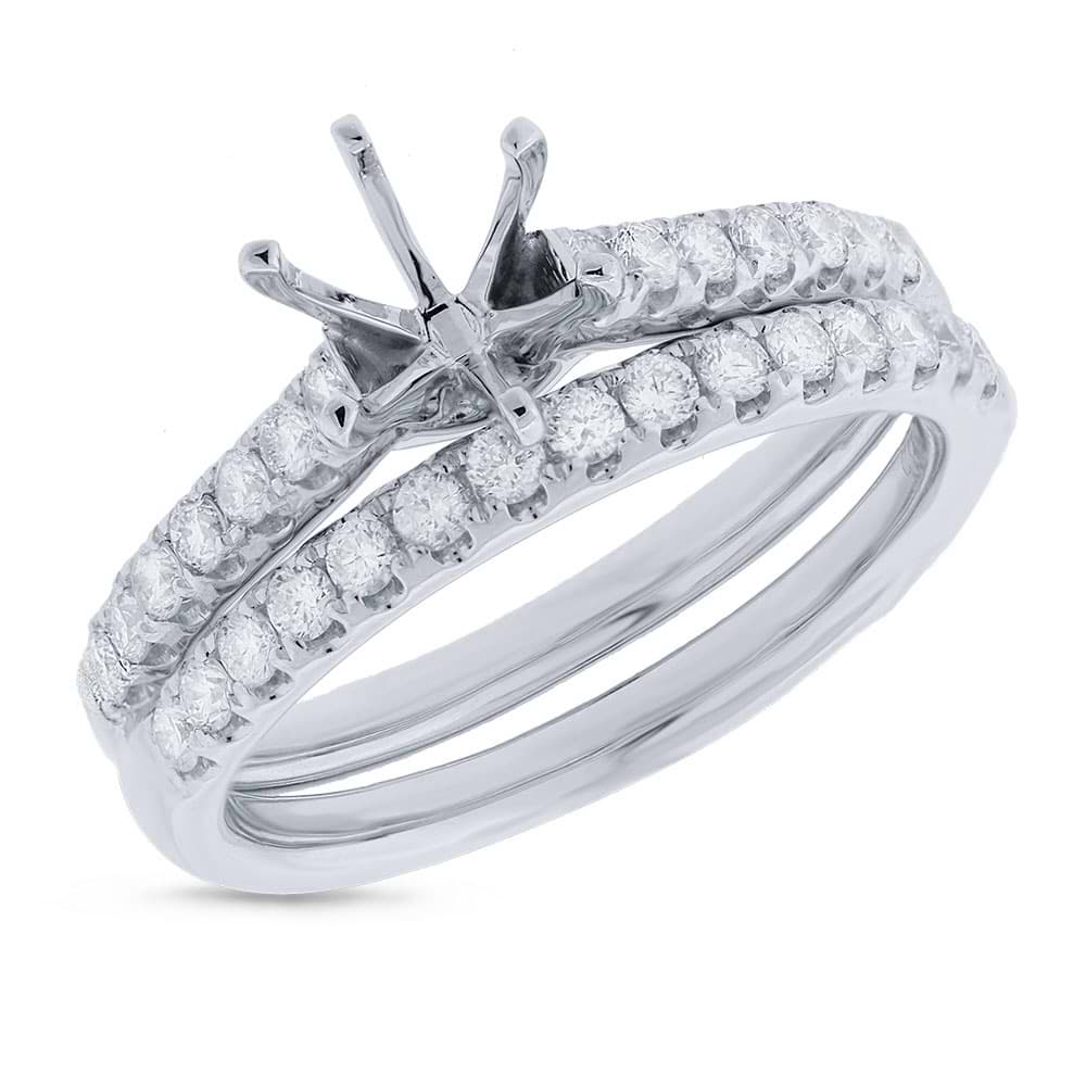 0.58ct 14k White Gold Diamond Semi-mount Ring 2-pc for 0.75ct Center