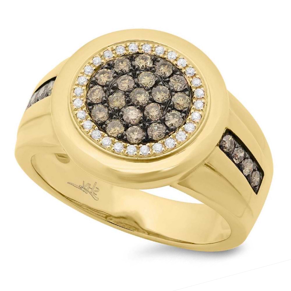 0.76ct 14k Yellow Gold White & Champagne Diamond Men's Ring
