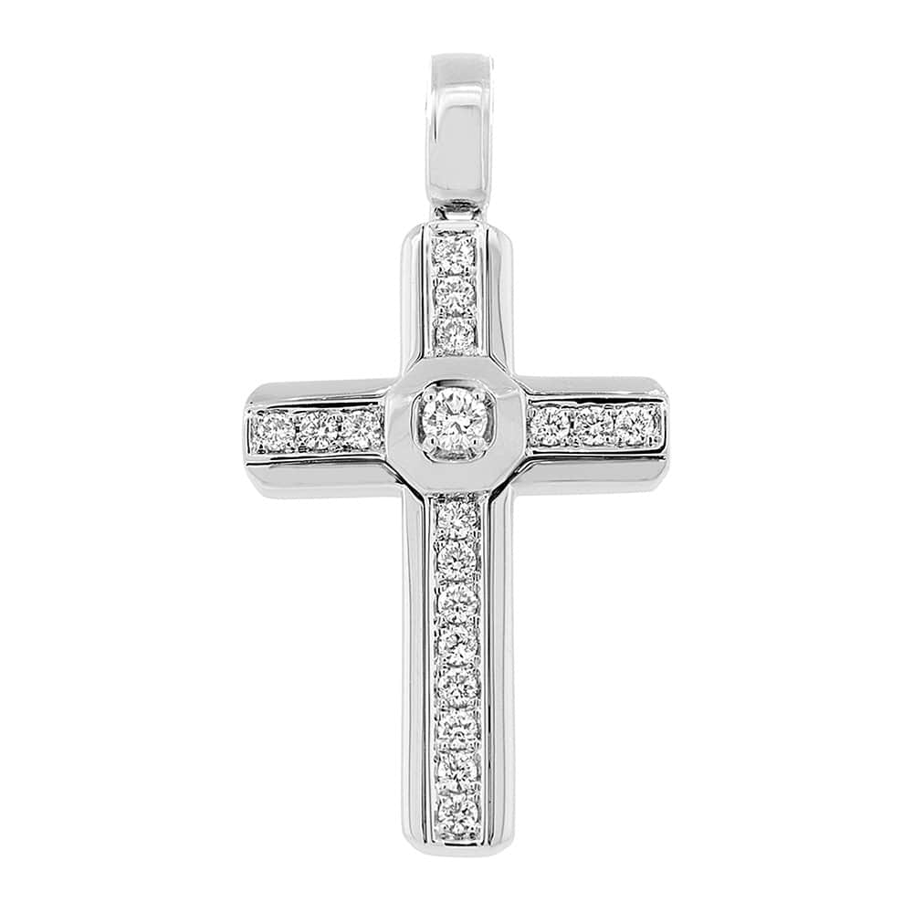 0.50 14k White Gold Diamond Cross Pendant Necklace