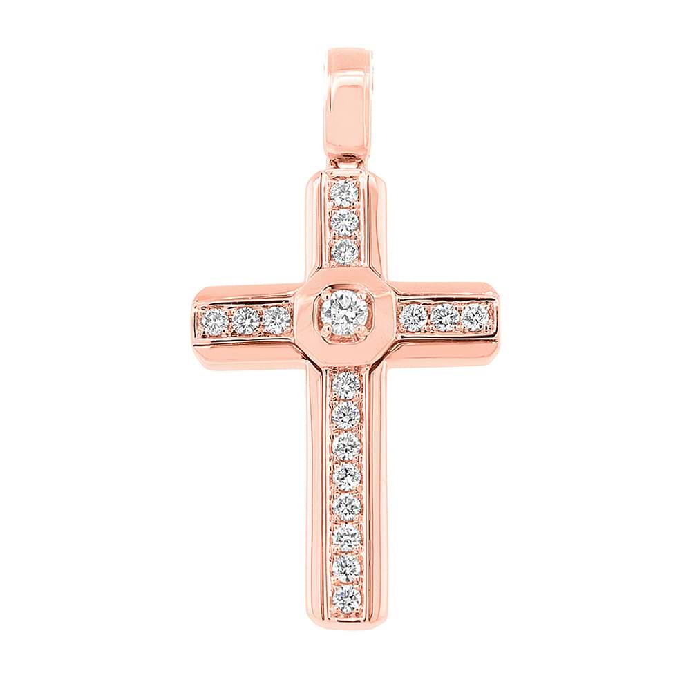 0.50 14k Rose Gold Diamond Cross Pendant Necklace