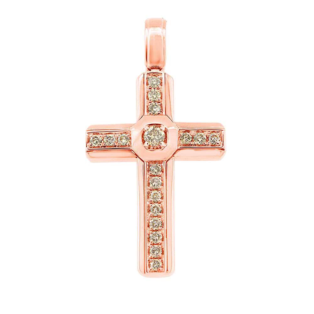 0.53ct 14k Rose Gold Champagne Diamond Cross Pendant Necklace