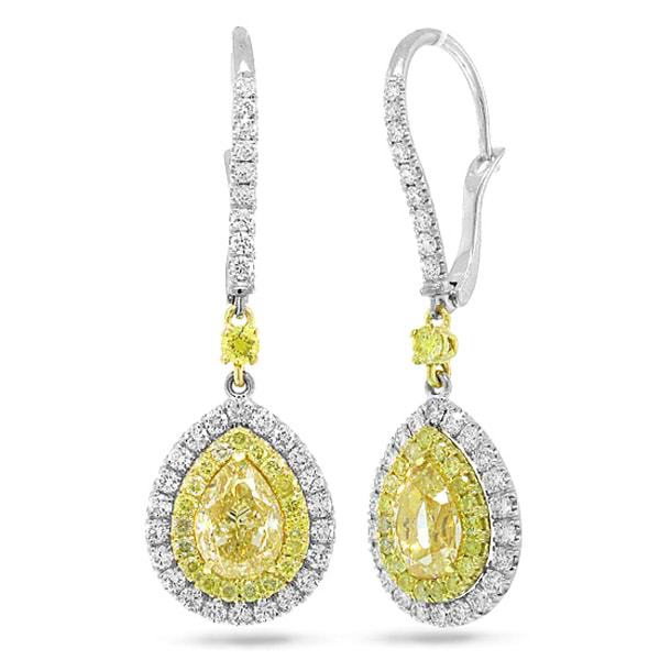 3.02ct Pear Cut Center And 1.53ct Side 18k Two-tone Gold Gia Certified Natural Yellow Diamond Earrings