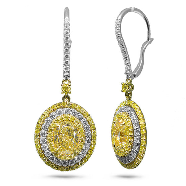 4.33ct Oval Cut Center And 2.05ct Side 18k Two-tone Gold Gia Certified Natural Yellow Diamond Earrings