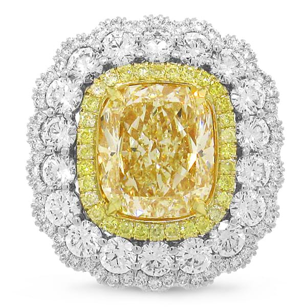 4.71ct Cushion Cut Center and 4.13ct 18k Two-tone Gold EGL Certified Natural Yellow Diamond Ring