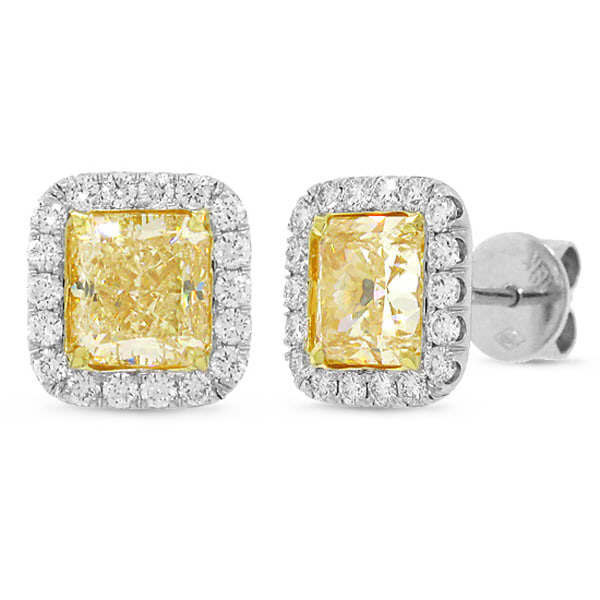 4.60ct 18k Two-tone Gold Radiant Cut Natural Yellow Diamond Earrings